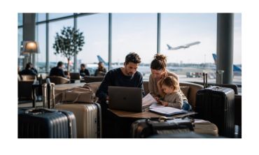 Salle d_attente d_aéroport moderne en famille